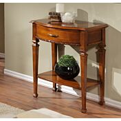 Consolle arte povera sagomata in legno finitura bassano, con ripiano inferiore e un cassetti 66x78