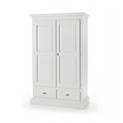 Armadio in legno, laccato bianco, cappello dritto - pomelli in metallo