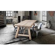 Tavolo Scortecciato Fisso in Massello con Nodo Aperto sp.6cm, gambe in legno