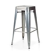 Sgabello alto in lamiera, colore argento. Stile Industry