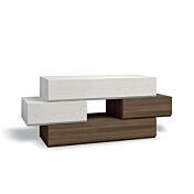 Comò particolare con 4 cassetti e un vano a giorno di alta qualità in finitura Frassinato bianco e Quercia brown