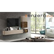 Soggiorno Zenzero moderno, parete attrezzata moderna con pensili in finitura, Mercure, Noce Dark e Argilla