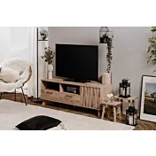 Porta TV con 1 anta e 2 cassetti, finitura Quercia del Nord in salotto