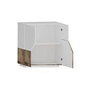 Innovativa Credenza geometrica alta 2 ante, colore Bianco lucido e Pero