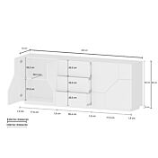 Conveniente Credenza geometrica 4 ante e 3 cassetti, colore Ardesia e Pero
