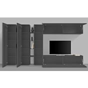 Conveniente Parete attrezzata L.340 cm, finitura Antracite lucido, Made in Italy