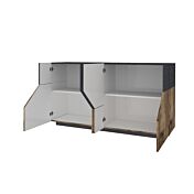 Economica Madia geometrica di design 4 ante, Ardesia e Pero