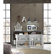 Credenza Madia a 4 ante con un ripiano in finitura bianco laccato lucido e ossido