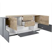 Credenza Made in Italy 5 ante e 2 cassetti, finitura Antracite e Oak