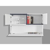 Pensile sospeso con una ribalta e 2 ante in finitura Bianco lucido e Ardesia