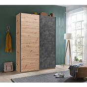 Armadio L.150 con 2 ante scorrevoli in finitura Rovere e Grigio smoke Zenzero Shop