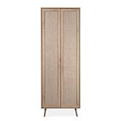 Armadietto Kara multiuso con 2 ante e 6 ripiani, in finitura Quercia ed effetto Rafia