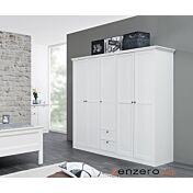 Armadio battente di design con 5 ante e 2 cassetti, finitura bianca Zenzero Shop