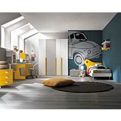 Armadio 4 ante battenti, finitura Bianco frassino, Girasole e Nebbia