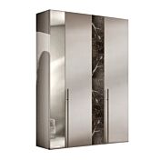 Armadio battente 4 ante con anta a specchio, in finitura Marmo nero e Grigio seta