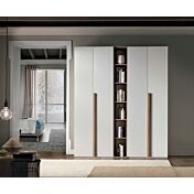 Armadio scontato 4 ante battenti con libreria, finitura Noce bianco