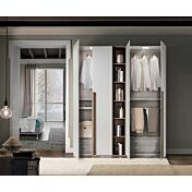 Moderno Armadio scontato 4 ante battenti con libreria, finitura Noce bianco