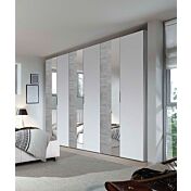 Armadio moderno 6 ante battenti con specchio, finitura Beton e Bianco Opaco