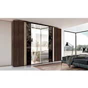 Armadio battente 6 ante con specchio centrale, finitura Marmo nero, Argilla e Noce moro