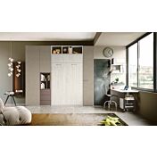 Achille: letto composizione armadio e letto a scomparsa in bronzo, argilla e bianco