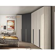 Armadio moderno ad angolo con 7 ante in finitura Noce brina e Grigio titanio