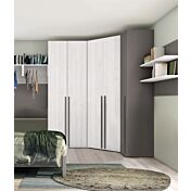 Armadio ad angolo per camerette in finitura Rovere bianco e Grigio Titanio