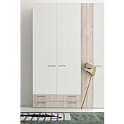 Armadio battente con cassetti per camerette, finitura Rovere white e Ciliegio bianco