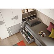 Cameretta con ponte per bambini, finitura Bianco, Grigio seta e Olmo natura