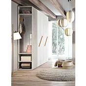 Armadio con 5 ante e libreria, Bianco frassino e Cenere gessato