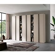 Armadio con libreria a 6 ante battenti, finitura Cachemire e Grigio londra
