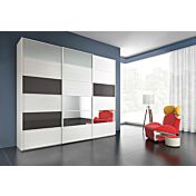 Armadio scorrevole moderno Bianco frassinato con inserti specchio, vetro Grigio e vetro Antracite