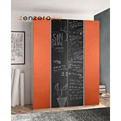 Armadio 4 ante con ante a lavagna e maniglie a gola, colore Corallo