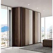 Armadio 2 ante scorrevoli, finitura Noce moro, Visone e Bianco altea