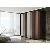 Armadio moderno 2 ante scorrevoli, finitura Noce moro, Grigio cenere e Graniglia chiara