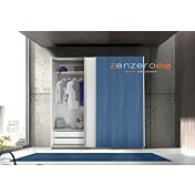 Set zona notte con Armadio Vertigo, Comò e Coppia Comodini, Bianco opaco e Blu