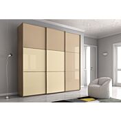 Armadio 3 ante scorrevole, finitura vetro Sabbia, vetro Corda e Olmo