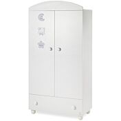 Culla moderna Grizzly con ruote, finitura bianco con decori grigi