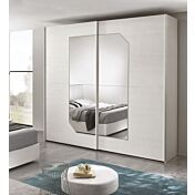 Camera da letto completa, finitura Olmo Bianco e ecopelle con dettagli Visone