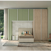 Cameretta ponte con scrivania, finitura Cemento artico, Royal oak e Oliva