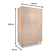 Armadio multiuso 3 ante 3 cassetti in finitura Quercia con pannello effetto Rafia