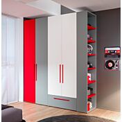 Armadio battente camerette con libreria Moretti Compact, Bianco, Grafite e Ciliegia