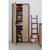 Composizione da ingresso stile industry, finitura Rovere chiaro e grigio smoke, Made in Italy