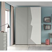 Armadio con 2 ante scorrevoli bicolore in finitura Grigio dorian e Rovere bianco