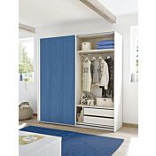 Set zona notte con Armadio Vertigo, Comò e Coppia Comodini, Bianco opaco e Blu