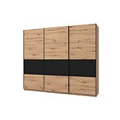 Armadio scorrevole 3 ante, finitura Rovere e Nero