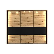 Armadio scorrevole 3 ante, finitura Rovere e Nero