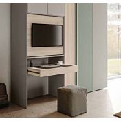 Armadio con vano tv e scrivania estraibile, Agave, Grigio seta e Olmo natura