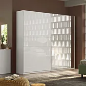 Nuovo armadio scorrevole a 2 ante, 275x240h cm, colore Bianco lucido con specchi Argento Zenzero Shop