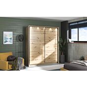 Armadio scorrevole 180 cm, stile industy, finitura Rovere