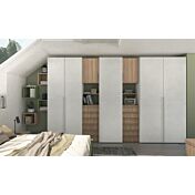 Armadio a 5 ante battenti e cassetti in finitura Royal Oak e Cemento artico 